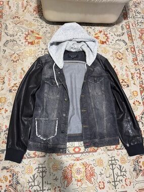 Philipp Plein Two-Tone Hooded Trucker Jacket in Black and Gray